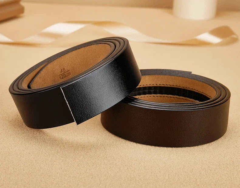 Black Brown Plus Size 130 140 150 cm No Buckle 3.5 cm Width Genuine Leather Belt Straps Without Automatic Buckle Waist Belts