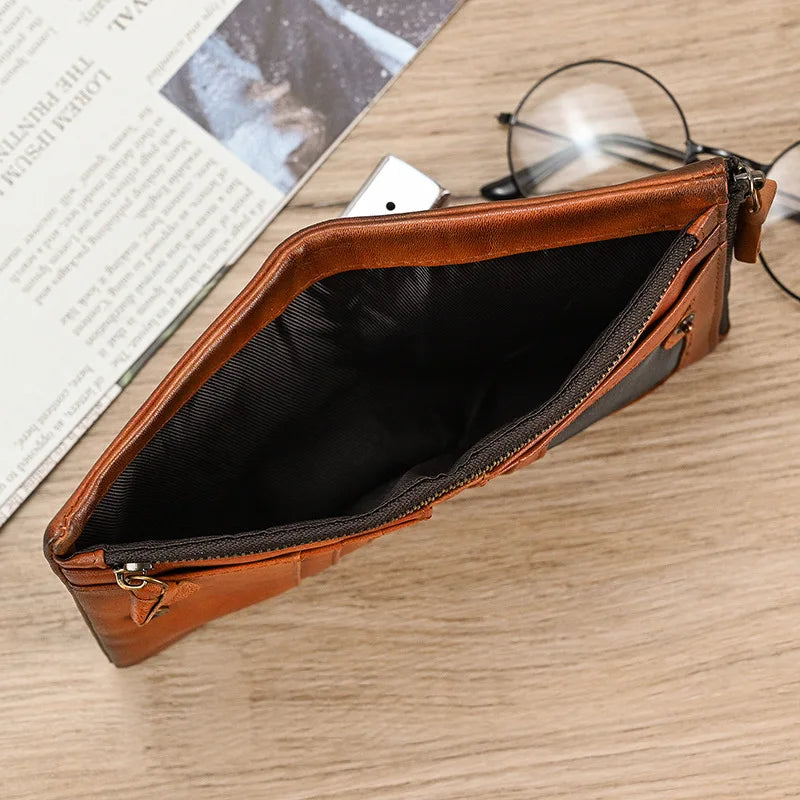 Leather Men‘s Short Wallet Hasp Genuine Leather Unisex Zipper Coin Clutch Purse Cowhide Card Holder Trifold Man wallets