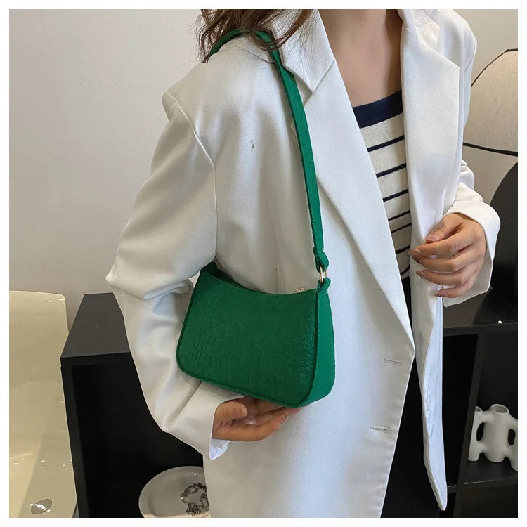 Fashion Felt Shoulder Bags for Women Women's Subaxillary Bag Design Advanced Texture Armpit Handbags Purses Crescent Saddle Bag