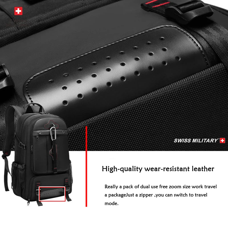 SWISS MILITARY Travel Backpack Men Hiking And Climbing Large-Capacity Backpack Fashion Expandable USB Bag Waterproof Backpack