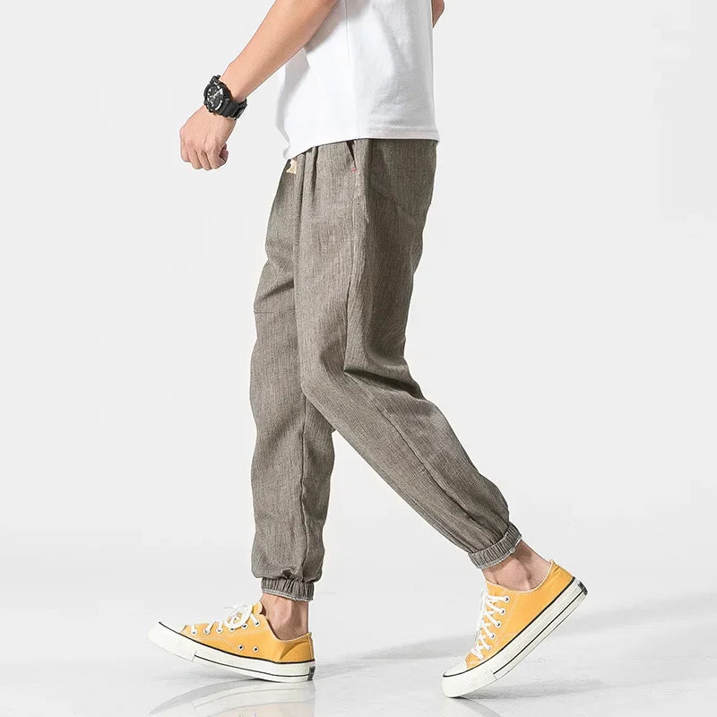 2024 Men's Cotton and Linen Harem Pants Leggings Japanese Casual Pants Chinese Style Bloomers Men's Linen Pants