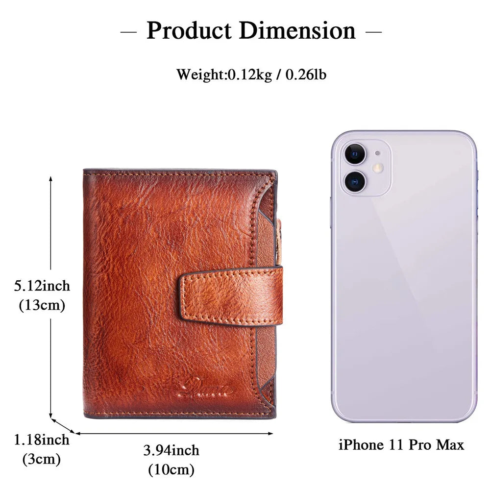 Men's Wallets RFID Genuine Leather Trifold Wallets For Men with ID Window and Credit Card Holder Man Purse Male Wallet Retro