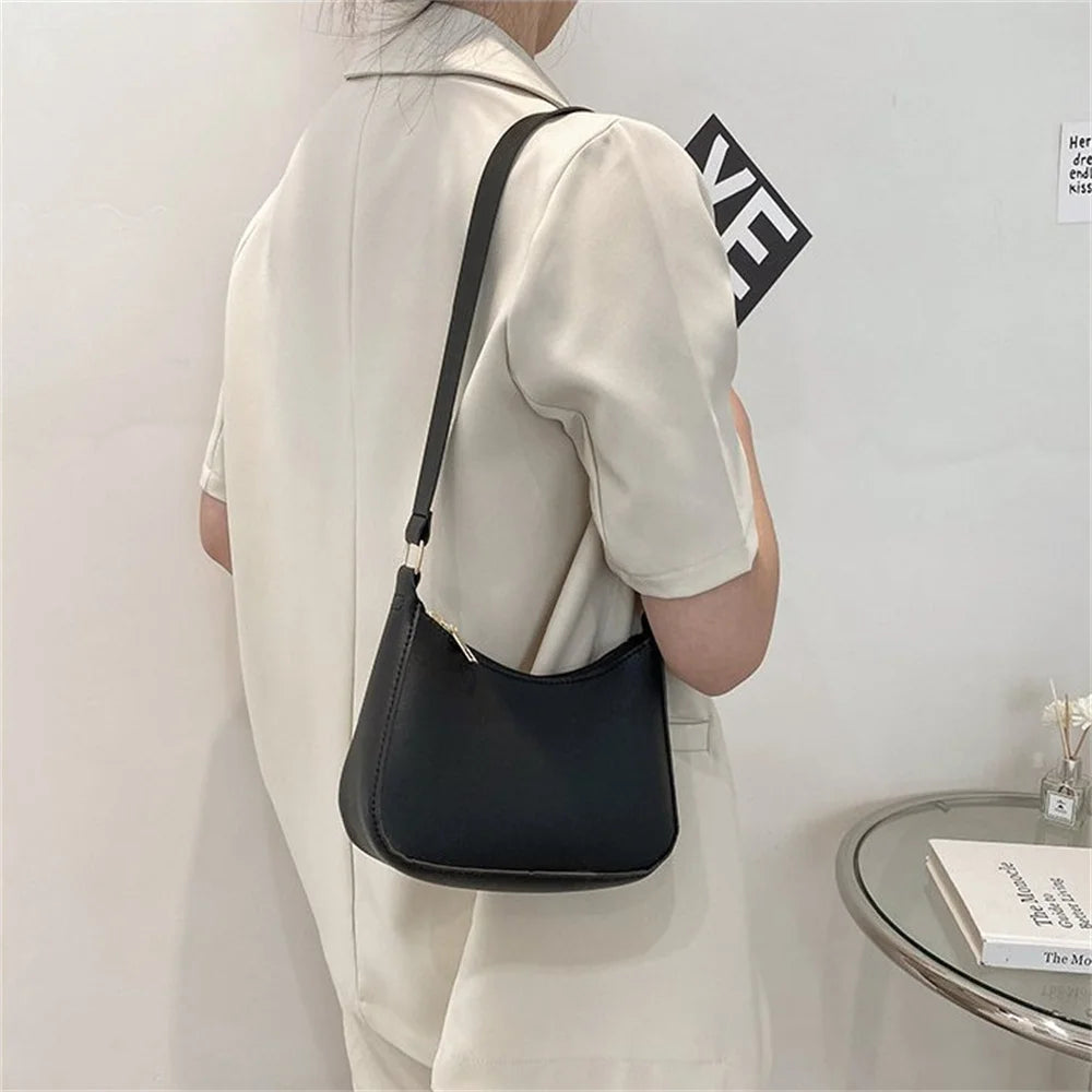 2024 New Women's Fashion Handbags Retro Solid Color PU Leather Shoulder Underarm Bag Casual Women Hobos Small Clutch Purse