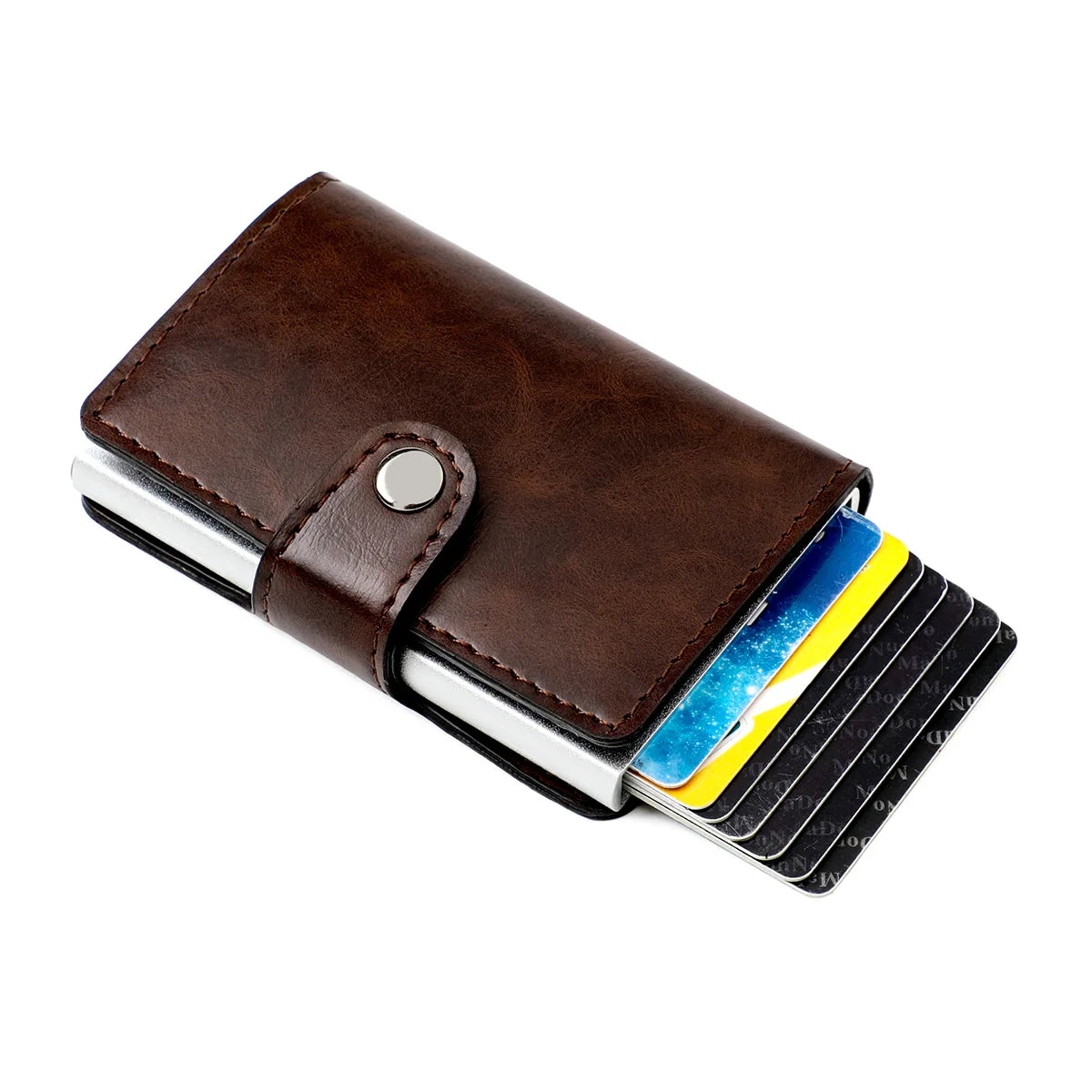 RFID Blocking Credit Card Holder Stainless Steel NFC Anti Scan Business Wallet Genuine PU Leather Purse Money Bag For Men Women