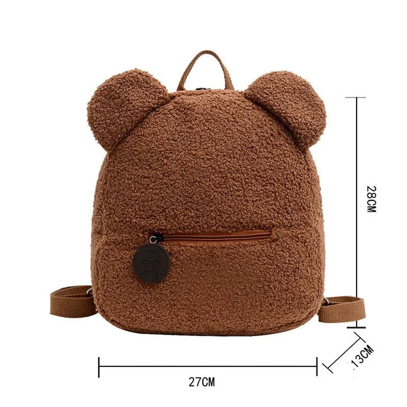 Personalised Womens Girls Cute Bear Pattern Backpack Plush Toddler Backpack for girls Custom Name Small Casual Shoulder Daypack