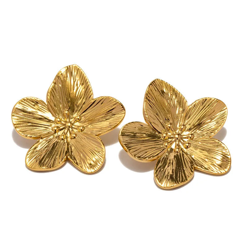 Boucles d'oreilles à tige hypoallergéniques élégantes en forme de fleur vintage en acier inoxydable plaqué or vintage de qualité supérieure pour femmes, cadeaux de fête de mariage