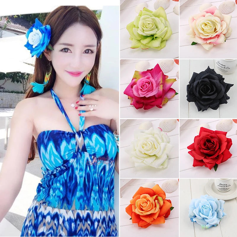 Flamenco Flowers For Hair DIY Headdress For Bridal Flocking Cloth Red Rose Flower Hairpin Hair Clip Party Hair Accessories