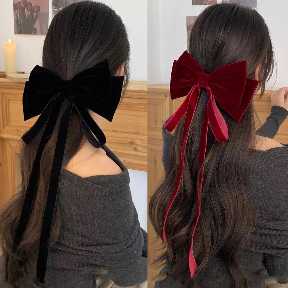 Bow Velvet Barrettes Women Temperament Ponytail Hairpin Hair Clip Girls Black Red Ribbon Hair Clip Fashion Hair Accessories