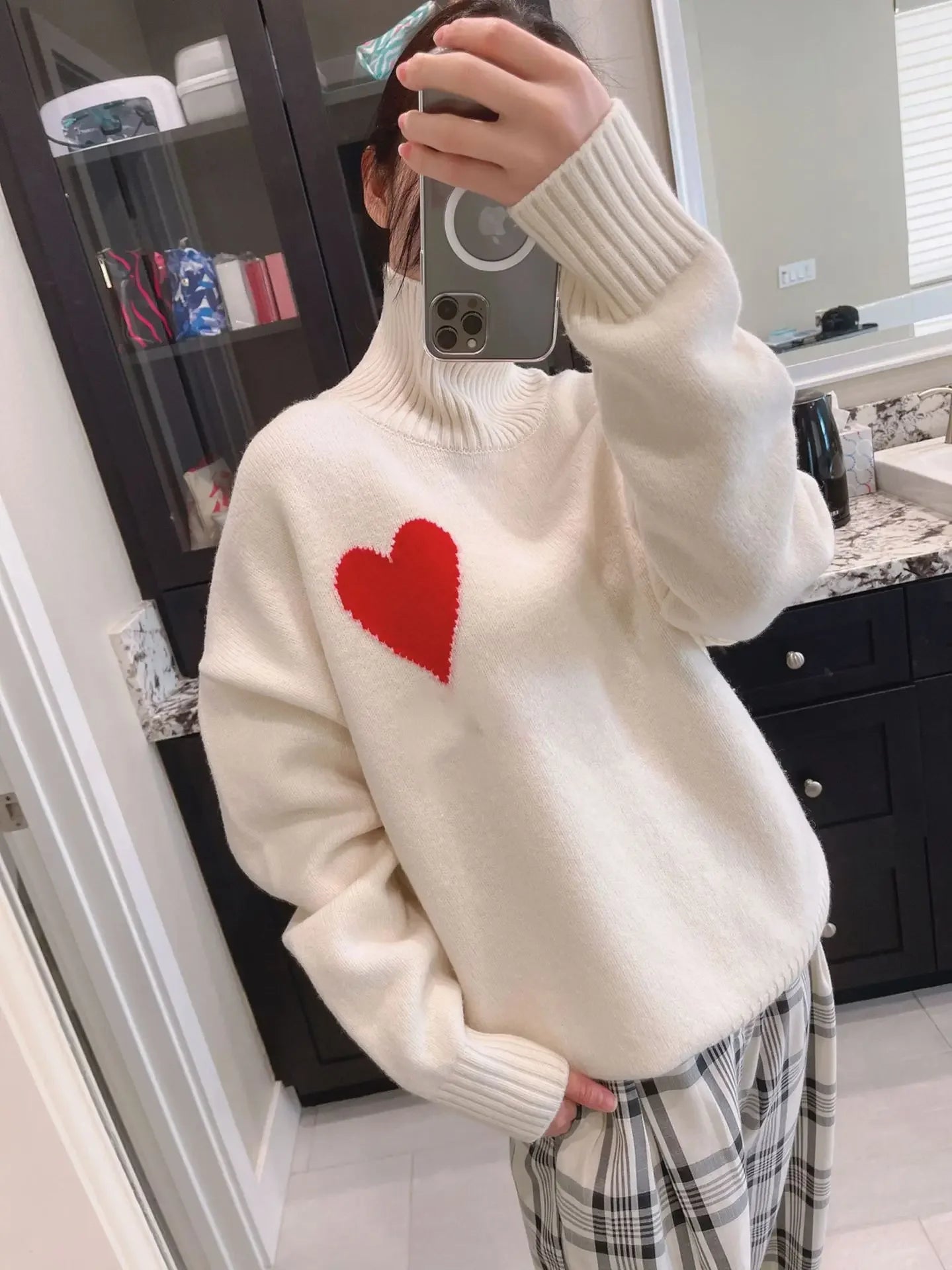 High Definition Ami Heavy Autumn/winter French Style Heart Jacquard Men Women's Model Fit Simple Polo/turtle Neck Knit Sweater