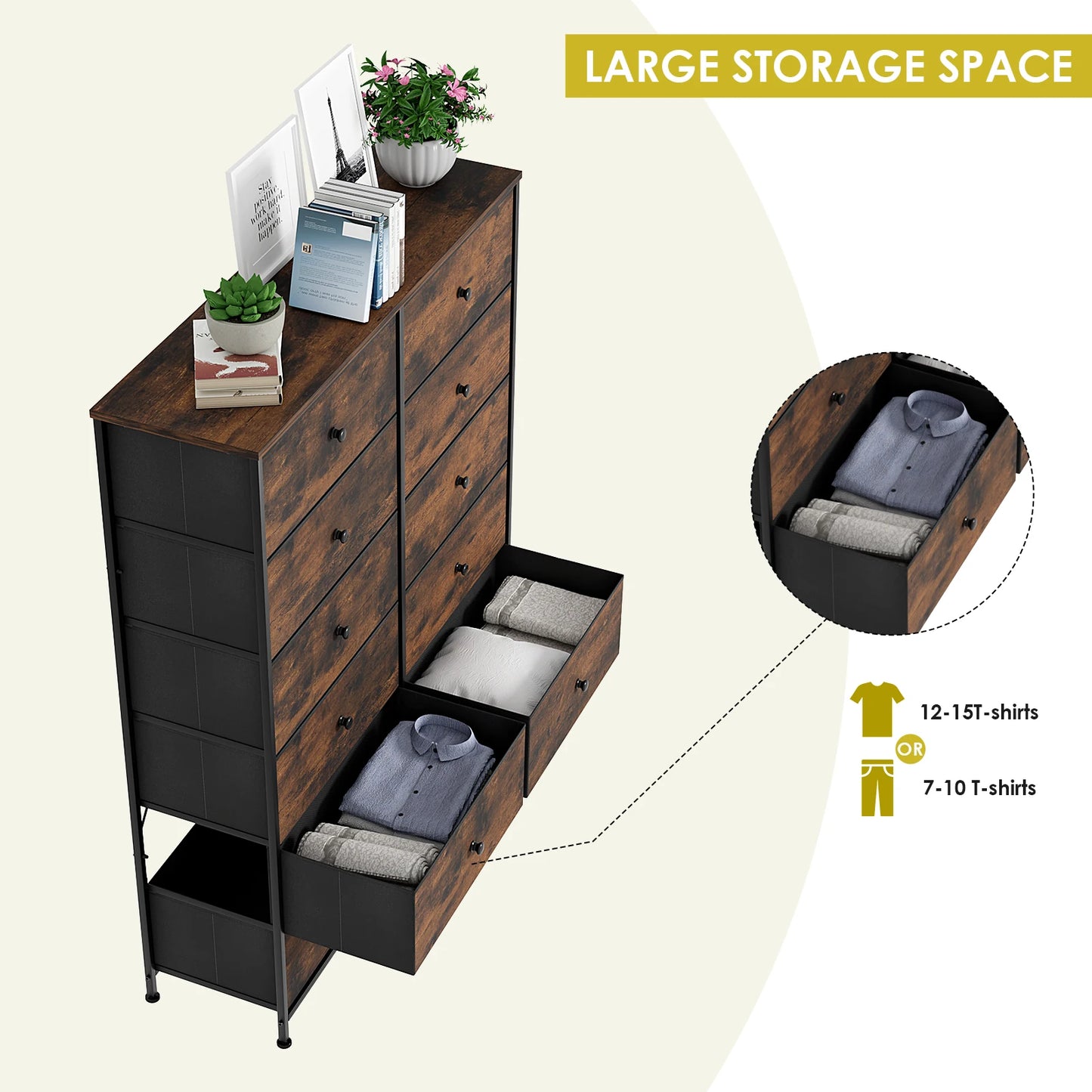 Dresser for Bedroom 12 Drawer Double Dresser, Storage Tower with Fabric Bins, Chest of Drawers for Closet, Living Room,Hallway