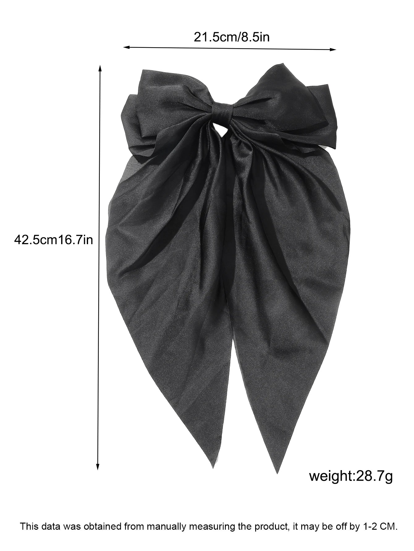 2Pcs Big Black White Bow Hair Barrettes with Long-Tail,Ribbon Bow Hair Clips Party Hair Bows Hairpins Hair Accessories for Women