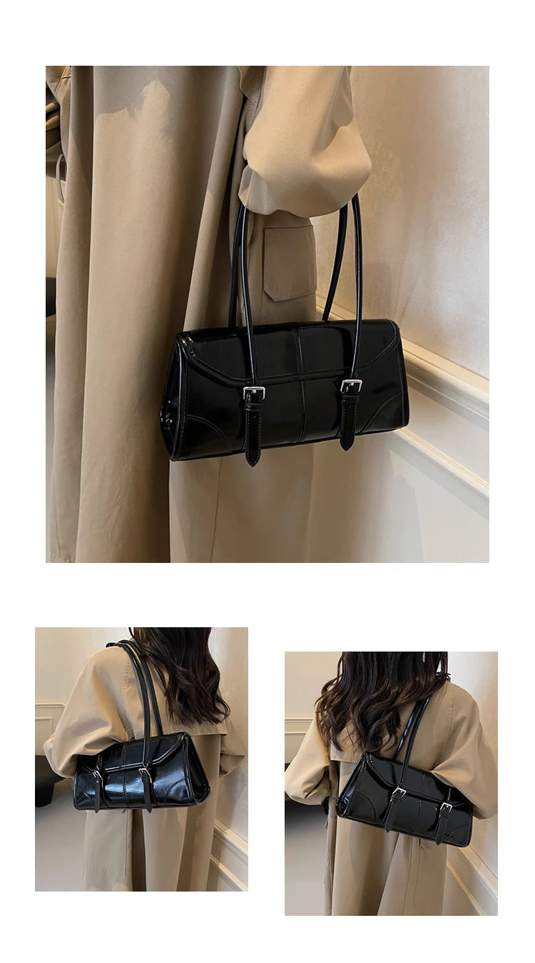 High End Burgundy Oil Wax Leather Underarm Bag Elegant Women's Magnetic Buckle Shoulder Bag Commuter Versatile Ladies Tote Bags