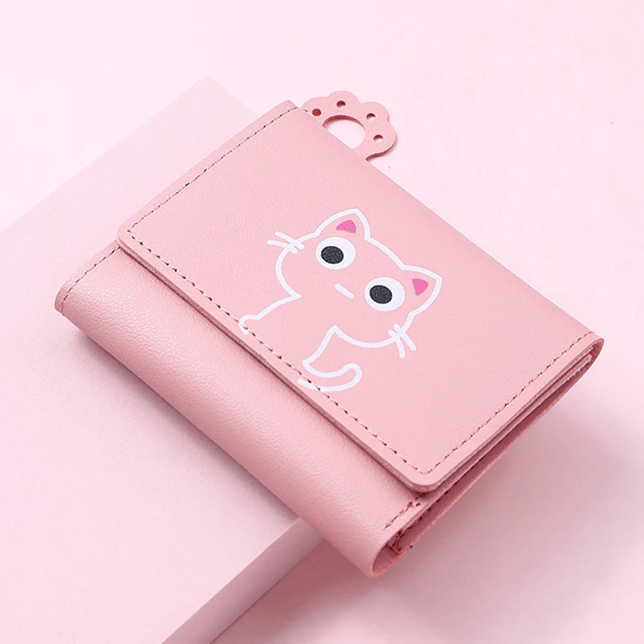 Women's Cute Cat Wallet Female Small Short PU Leather Purse Ladies Card Holder Money Bag Hasp Creative Fashion Wallet Girls Gift