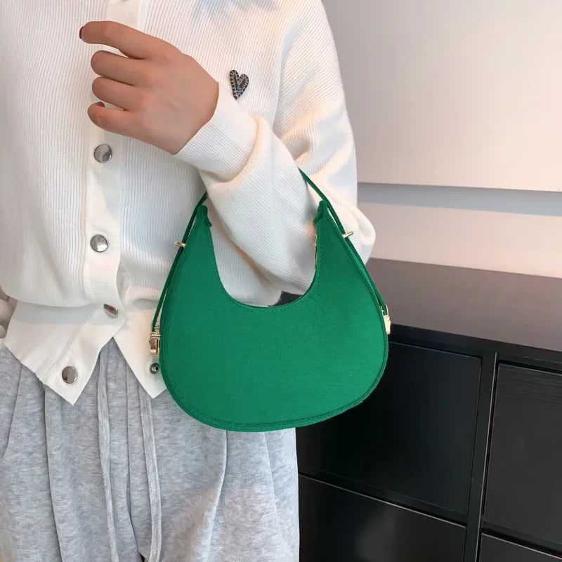 Fashion Vintage Handbags Women's Underarm Bag Korean Casual Solid Dumplings Bag Stone Pattern Felt Zipper Clutch Shoulder Bag