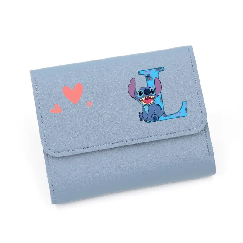 Lilo &Stitch A-z Letters New Cute Wallets for Women Mini Hasp Credit Card Holder for PU Leather Coin Purse Female Short Purses