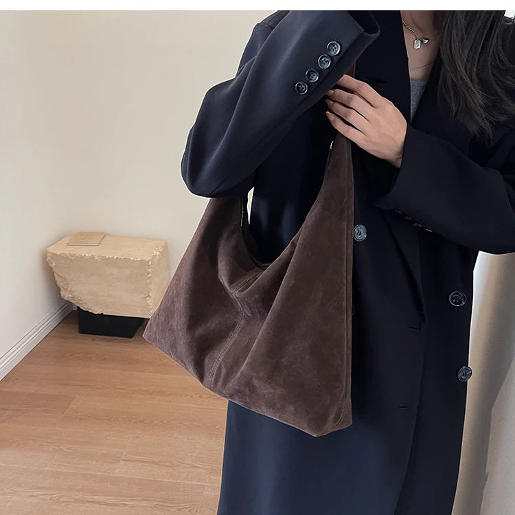 Retro Soft Suede Bag For Women 2023 New Autumn/winter Popular Large Capacity Shoulder Bag Bucket Bag