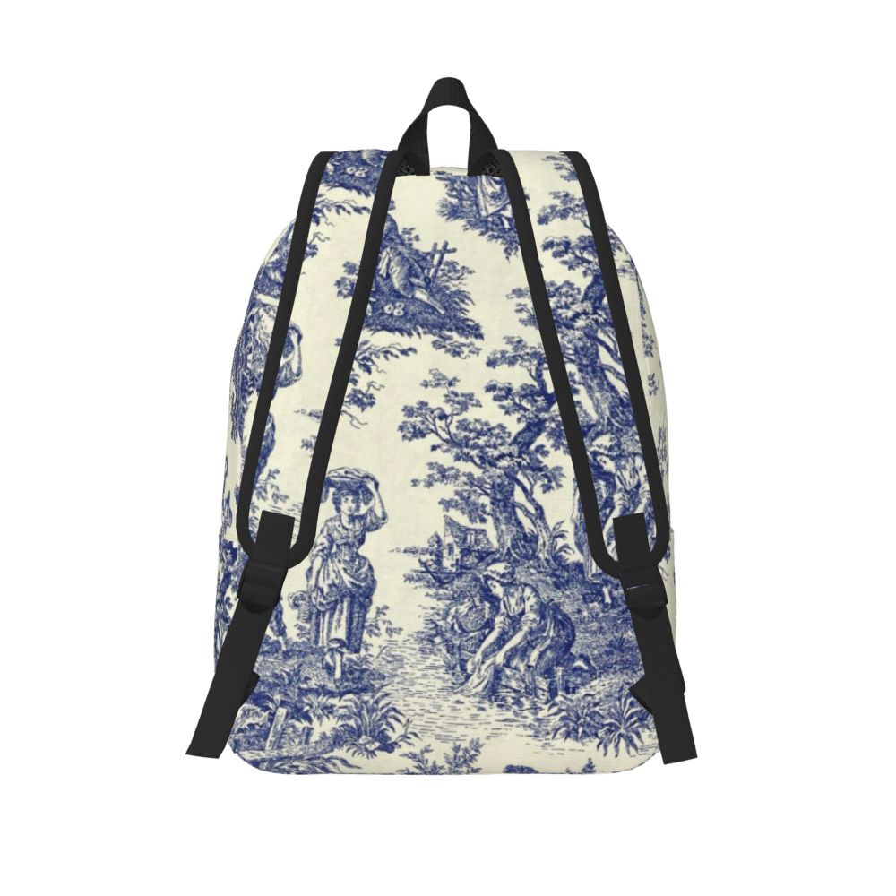 Personalized Navy Blue Toile De Jouy Canvas Backpacks Men Women Basic Bookbag for School College French Countryside Floral Bags