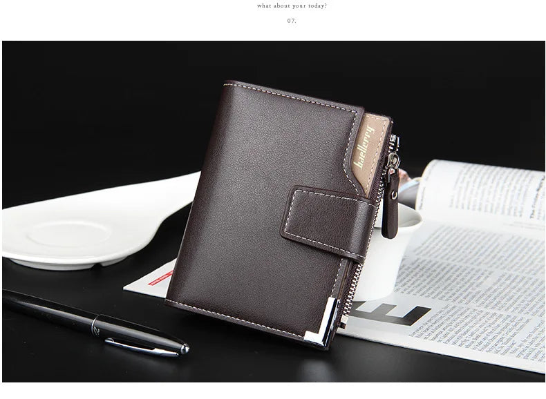 Short Luxury Men Wallets Zipper Coin Pocket Card Holder Male Wallet Clutch Photo Holder Name Engraved Brand Man Purses Wallet