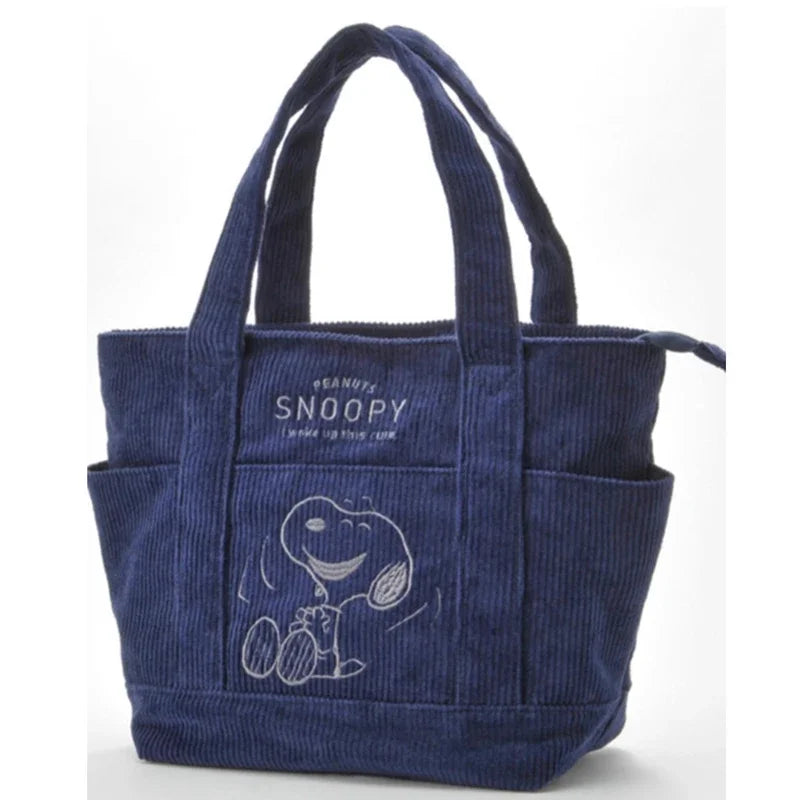 MINISO Disney New Series Cute Snoopy Corduroy Tote Bag Casual Hundred Students Large Capacity Handbag Zipper Shoulder Large Bag