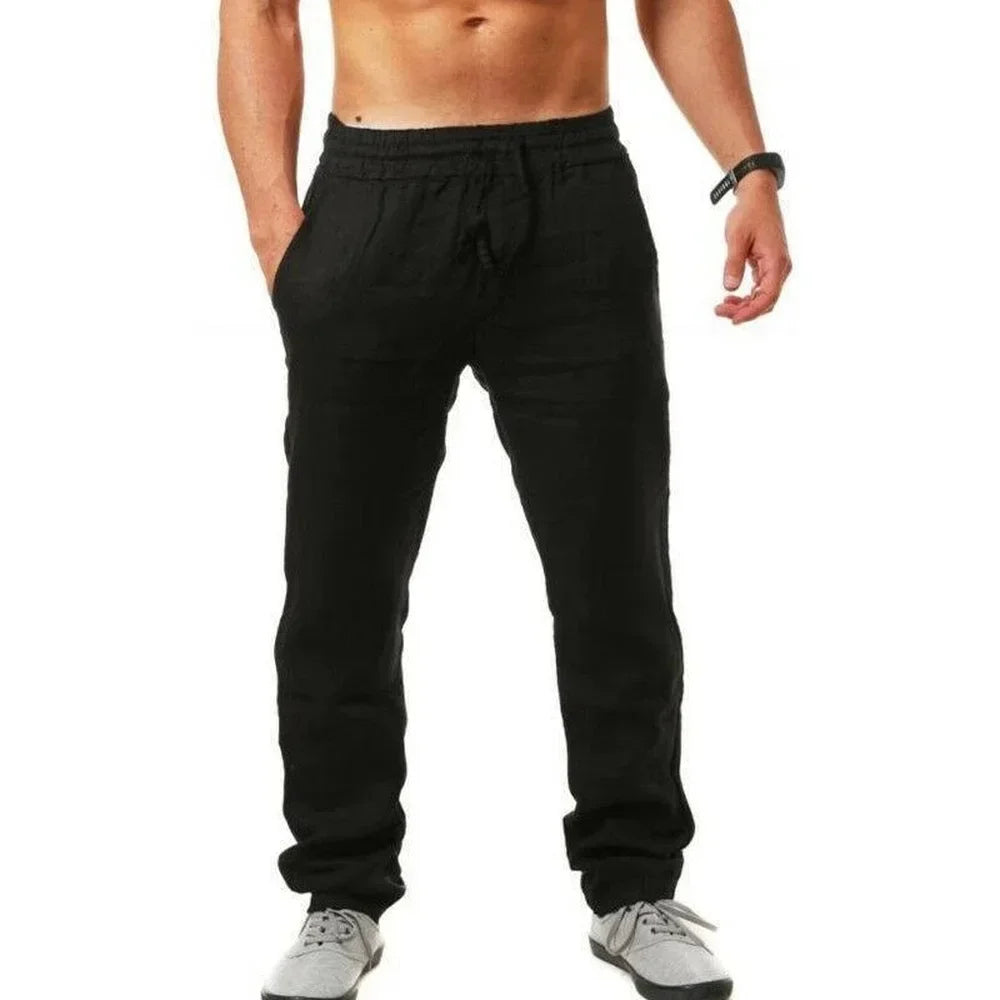 Pantalon de sport décontracté à la mode pour hommes, taille élastique, pantalon de couleur unie en coton et lin