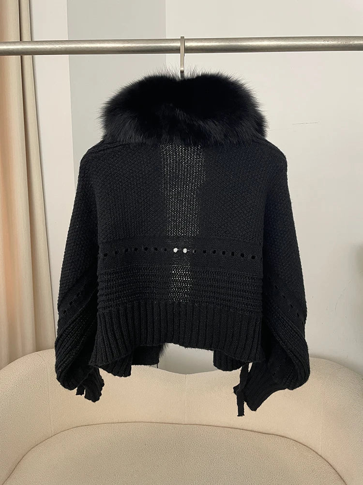 New Knitting Cardigan 2024 Winter Women Knitted Jacket with Natural Fur Placket Coat Casual Real Fox Fur New Fashion Short Warm