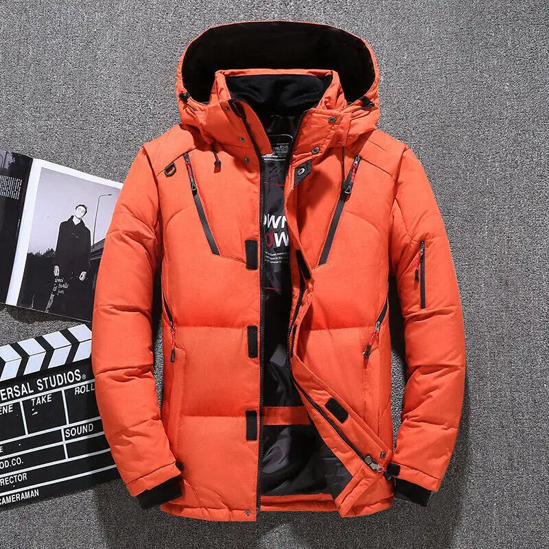 Down Jacket Men White Duck Winter Coat Windproof Warm Parkas Travel Camping Overcoat New in Thicken Solid Color Hooded Clothing