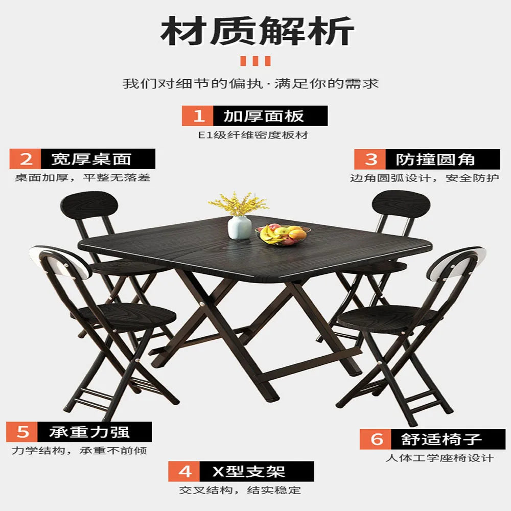 Portable Folding Table 60/70CM Modern Simple Living Room Dinning Set Furniture Solid Wood Restaurant Kitchen Table Folding Chair