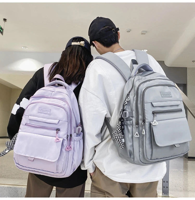 New Simple Student Bag Solid Color Schoolbag Youth Large Capacity Travel Backpack High Quality Canvas Schoolbag Fashion Backpack