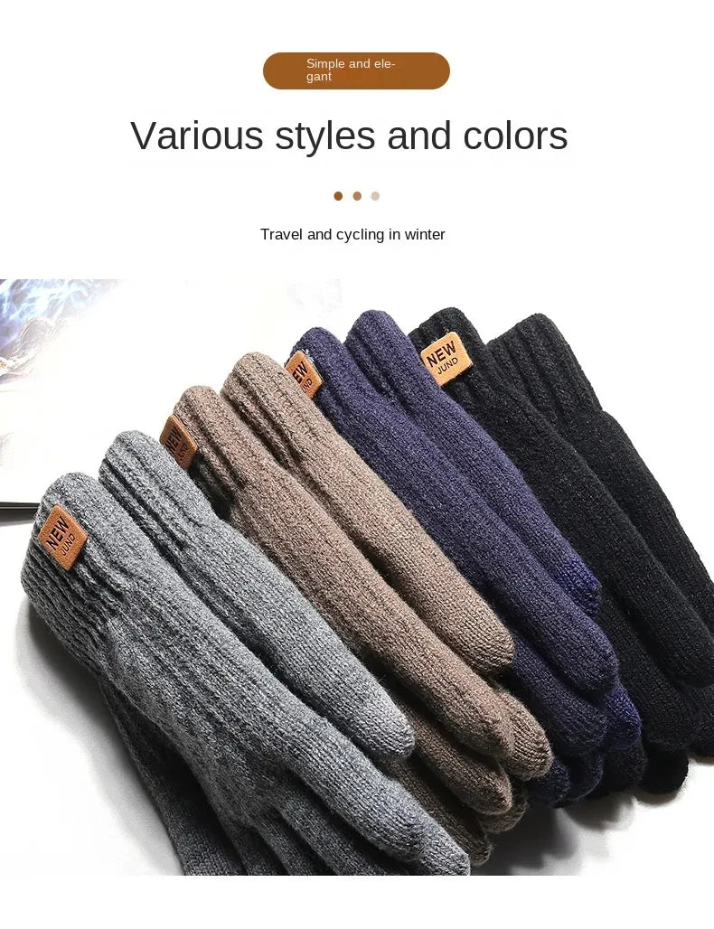 Men Knitted Thick Thermal Full Finger Gloves Women Men Fashion Winter Outdoor Warm Wool Driving  Gloves Touchscreen Mittens