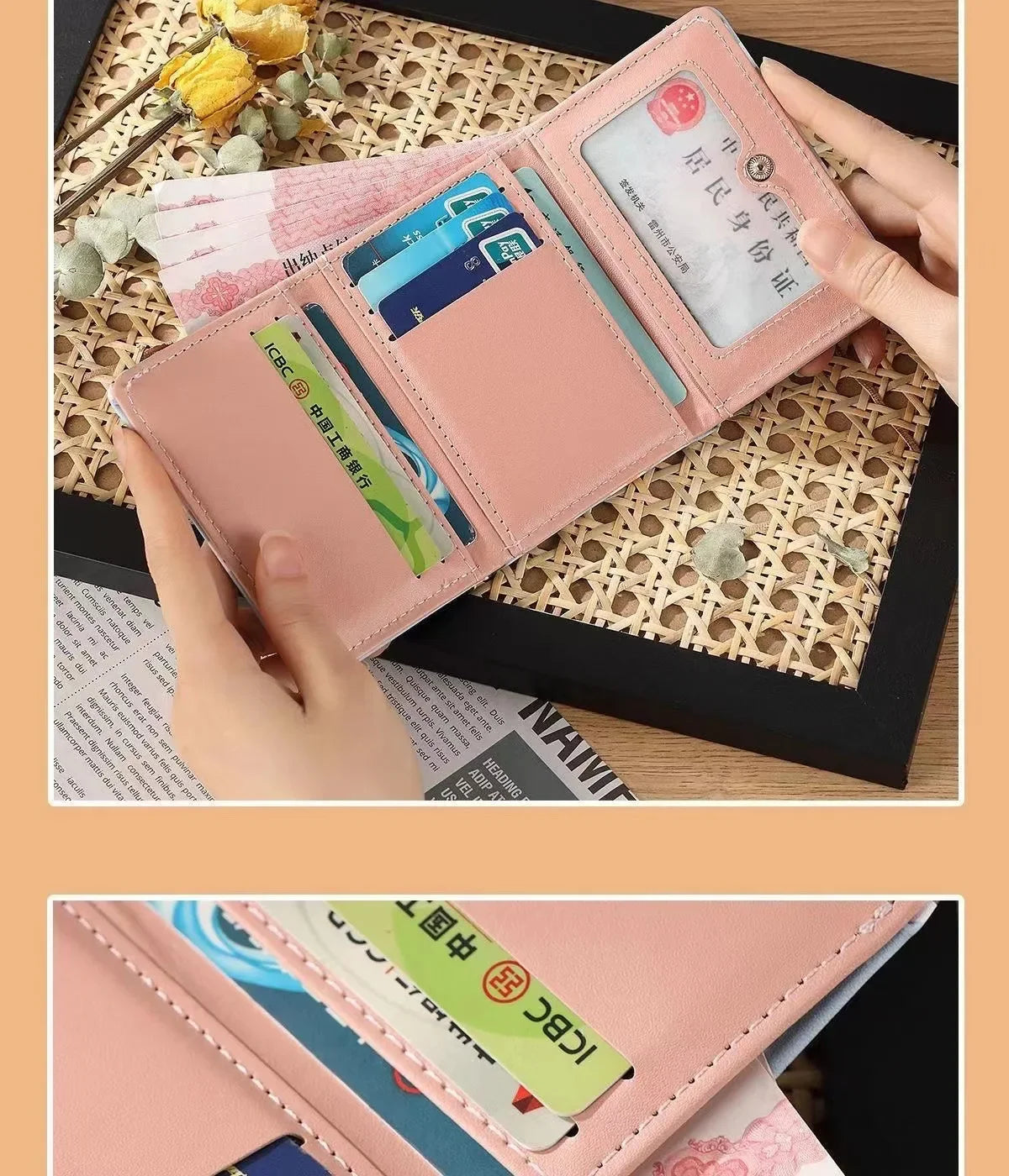 Women New Fashion Wallet Pu Leather Cartoon Cow Cattle Short Ladies Multi-card Slot Coin Purses Student Cute Triple Fold Wallet