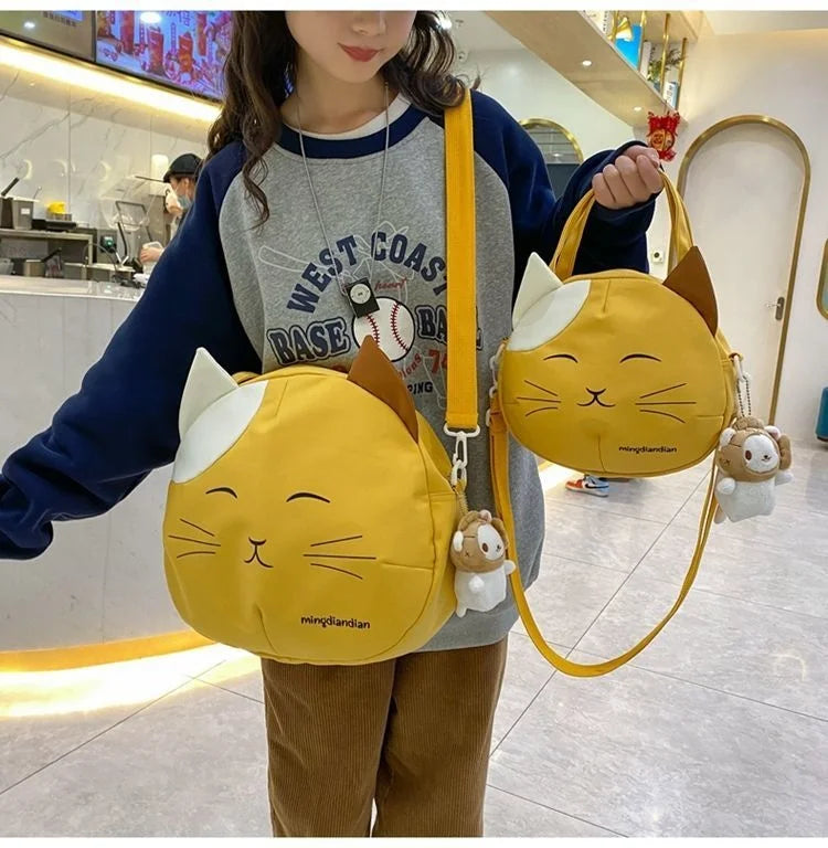 Canvas Nylon Prints Cat Messenger Bag Cute College Style Large Capacity Crossbody Bag Portable Shoulder Bag Handbag Streetwear