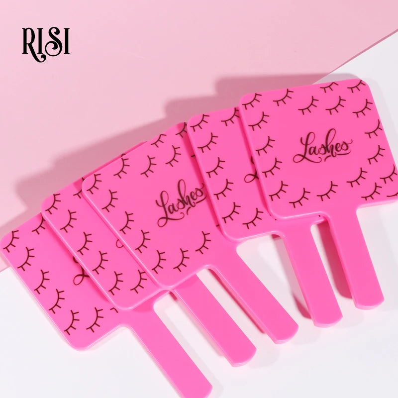 RISI Lovely Private LOGO Eyelash Extension Handheld Makeup Mirror Fashion Eyelash Mirror With Handle