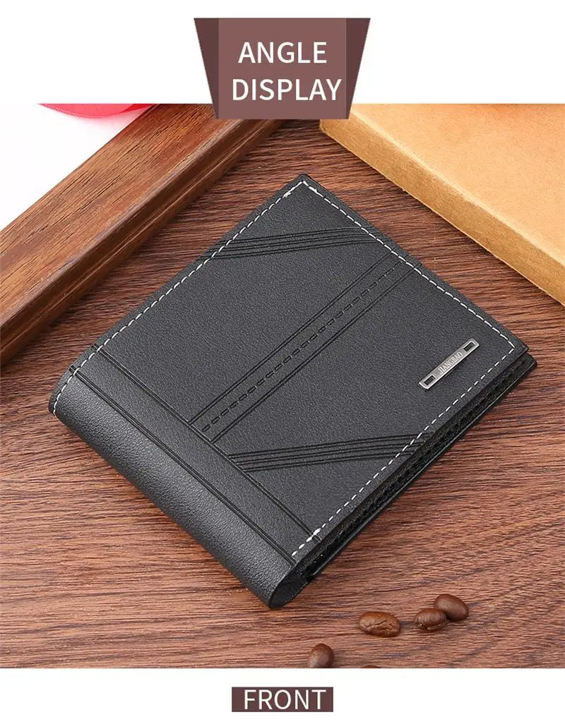 Men'S Short Frosted Leather Wallet Multi-Slot Coin Pocket Photo Holder Small Men'S Wallet High Quality New 2024