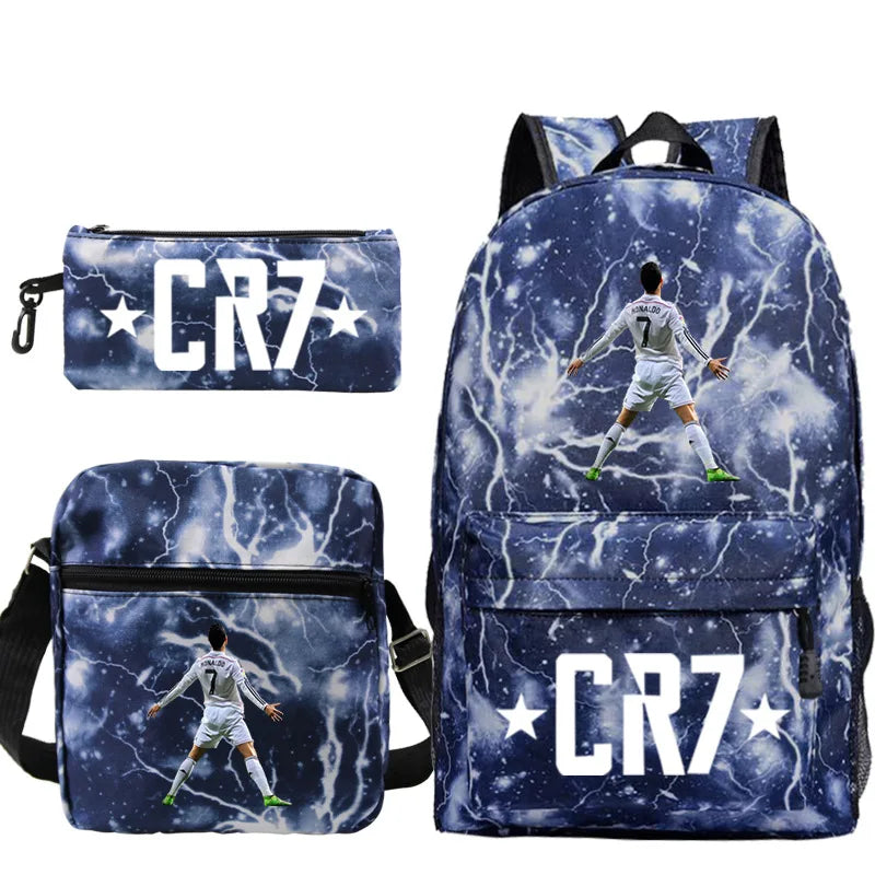 New 3pcs CR7 Backpacks Simple Style Lightweight Boys Girls School Bags Capacity Teens Laptop Backpack Women Men Travel Mochilas