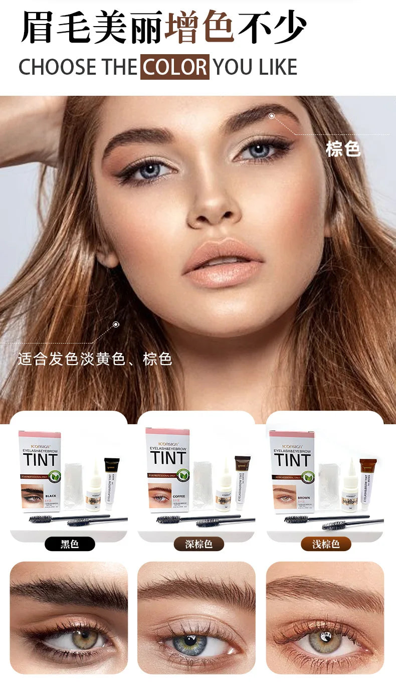 Kit de teinture pour cils et sourcils 3 couleurs, gel de teinture rapide pour sourcils, crème pour sourcils, rehausseurs de sourcils, henné, mascara, outil de maquillage