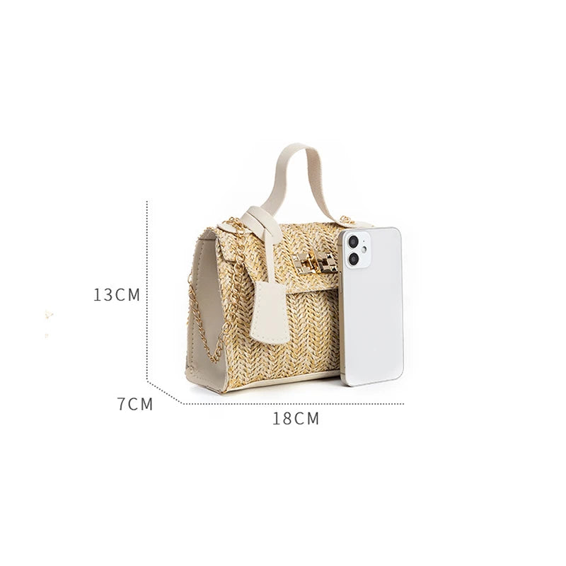 New Straw Woven Shoulder Crossbody Bag Beach Clutch Handbag Casual Summer Handmade Chain Bags for Women Totes Purse