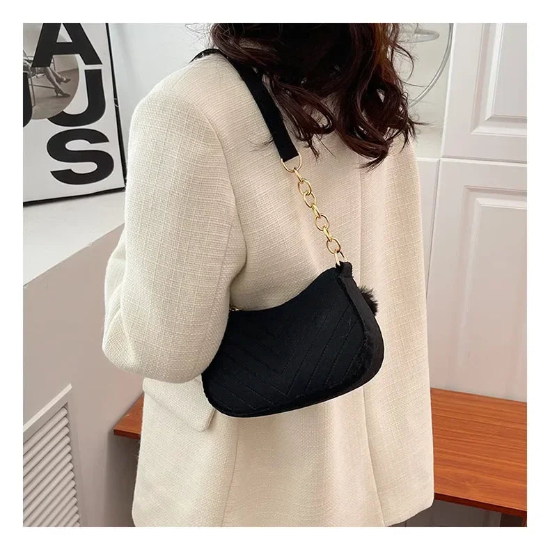 Sac à main tendance pour femmes, couleur unie, décontracté, sous les bras, pochette à bandoulière avec chaîne, sac fourre-tout en cuir pour dames