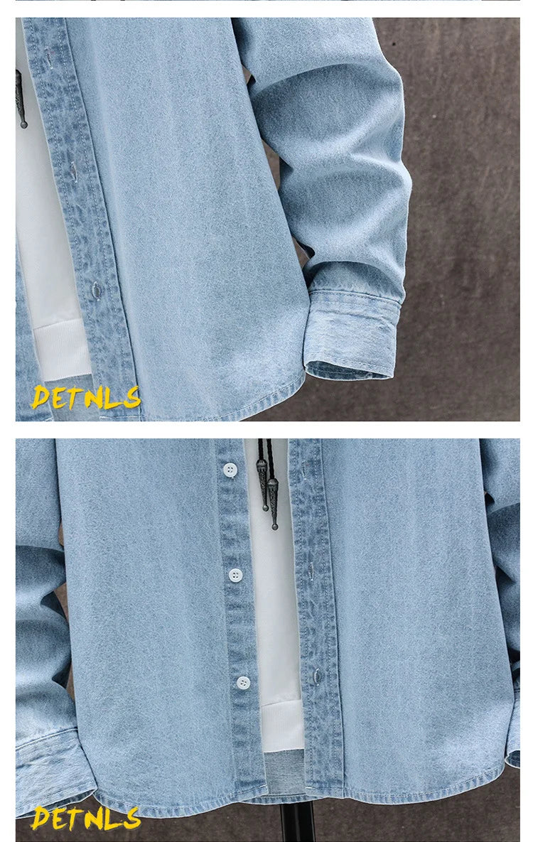 Fashion Large Cotton Denim Long Sleeved Men's Casual Large Loose Work Coat Fashion Shirt Formal Cotton Fashion Slim Men Shirt