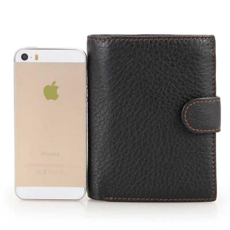 High Quality Genuine Leather Card Wallet Men Women RFID Genuine Leather Short Wallet Multi Cards Slots Button Man Purse