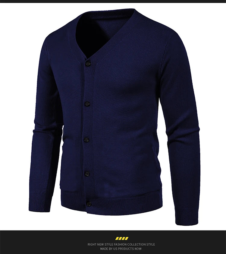 2024 M-5XL Automne Hommes Tricoté Cardigan Mince Col En V Basique Élastique Slim Fit Mince Pull Couleur Unie Décontracté Polyvalent Manteau