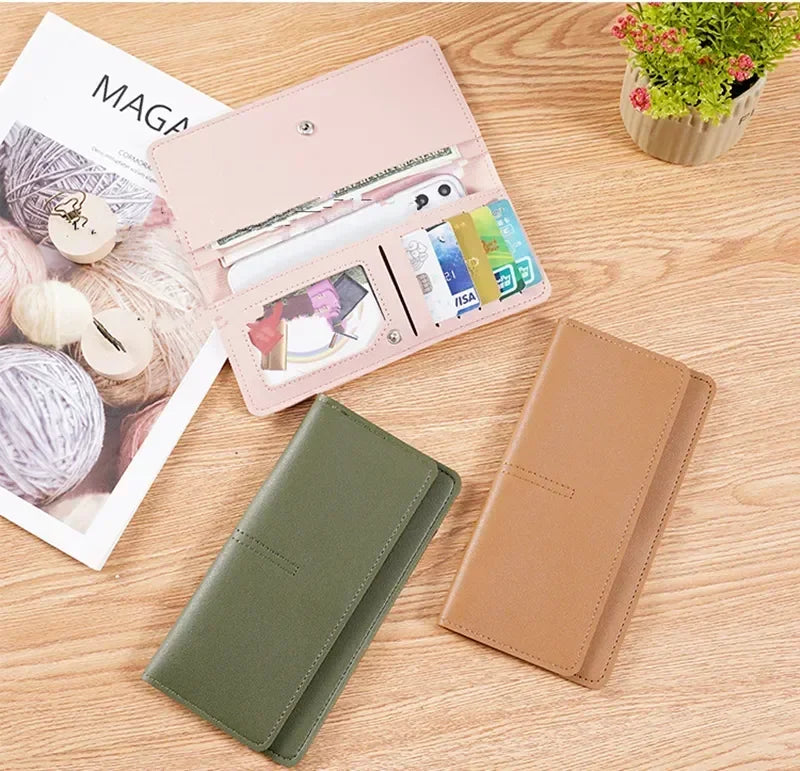 PU Leather Long Women Thin Wallets Large Capacity Female Coin Purses Hasp Clutch ID Credit Multi-Card Holder Money Bag Clip