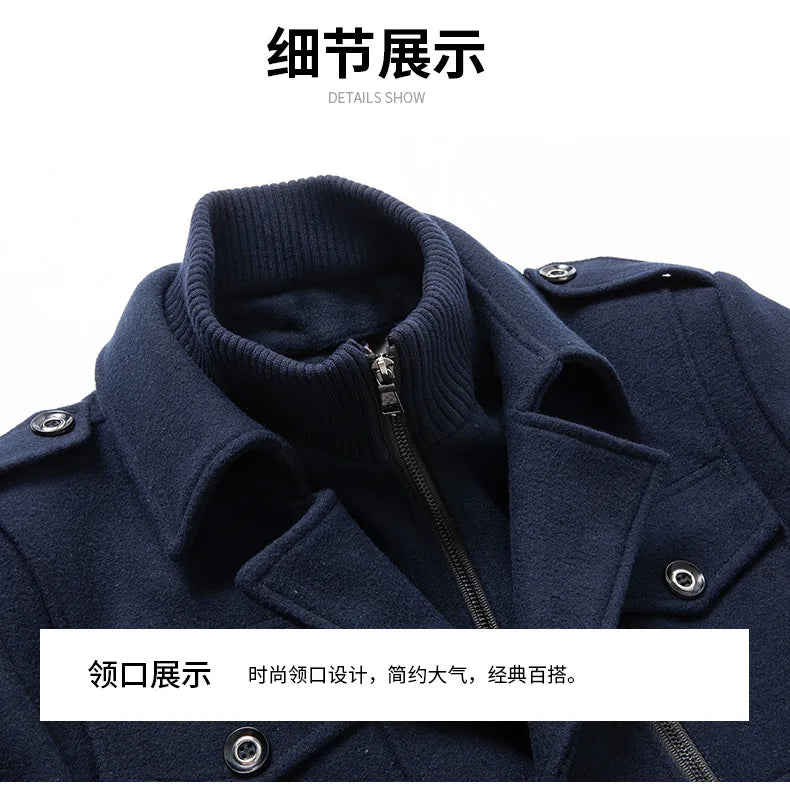 Men's Fashion Warm Autumn&Winter Jackets Trench Herrenmantel Coat for Men Double Collar Coat Jackets Mens Windproof Coats