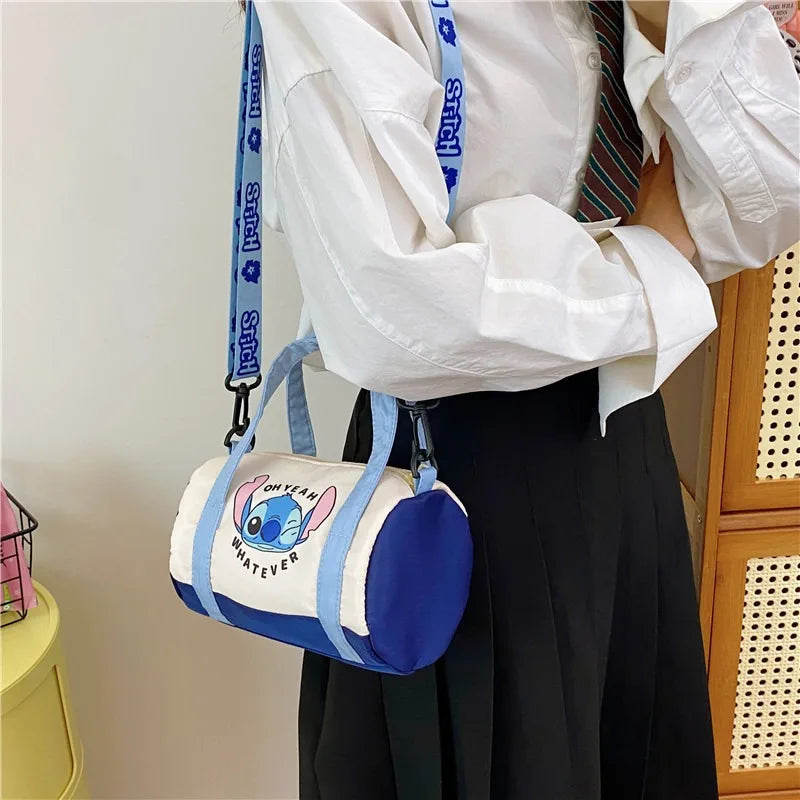 Stitch Canvas Bucket Bag Cute Cartoon Handbag Casual All-match Crossbody Bag Portable Anime Satchel Tote Women Fashion Backpacks