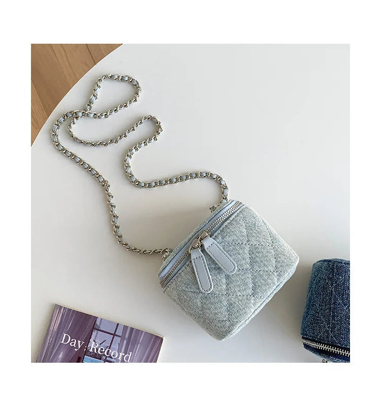 Mini Denim Crossbody Bags for Women 2023 Lingge Chains Shoulder Bag Fashion Brands Box Bag Lipstick Coins Purses and Handbags