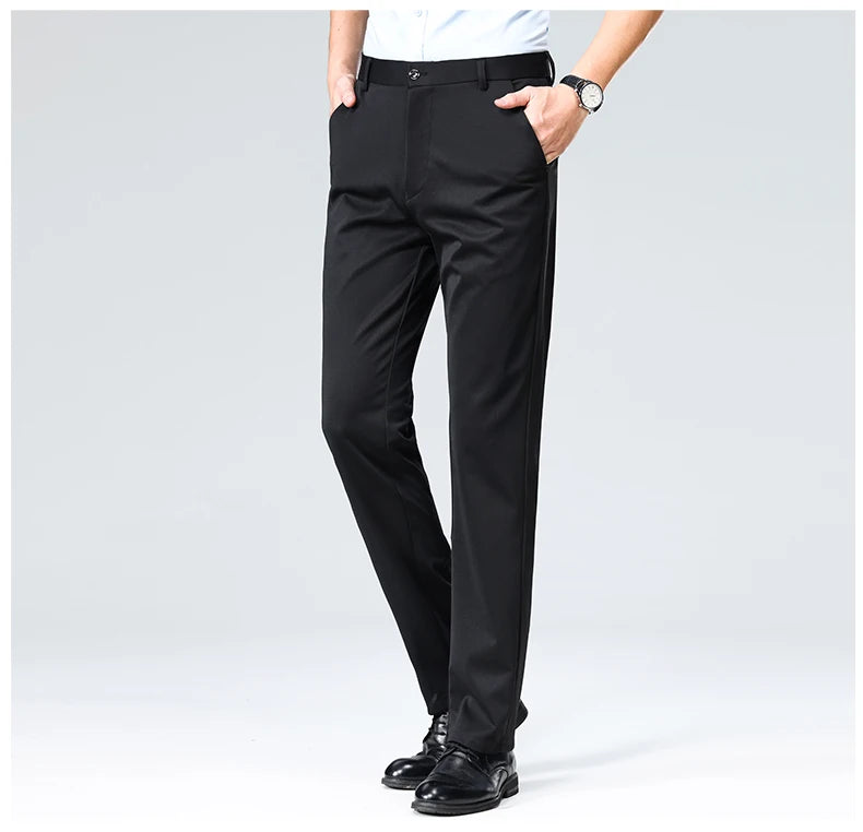 Summer Autumn Thin Trousers Men Formal Dress Suit Pants Work Pants Quality Business Casual Pants Black Wine Red Long Pants