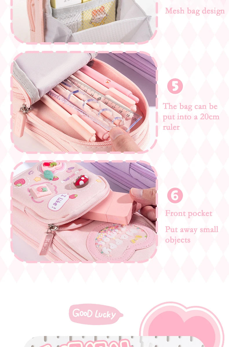 1pcs Kawaii Pencil Cases Large Capacity Canvas Pencil Bag Pouch Holder Box for Girls Student Stationery School Supplies