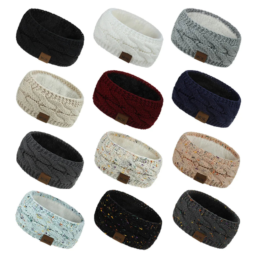 MOK New Hair Accessories Plush Wool Knitting Hair Band In Autumn And Winter Sports Headband Earmuffs Europe 12 Colors