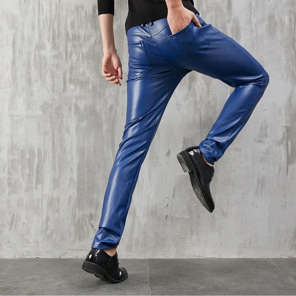 Men's Leather Pants Skinny Fit Stretch Fashion PU Leather Trousers Party & Dance Pants Thin Streetwear