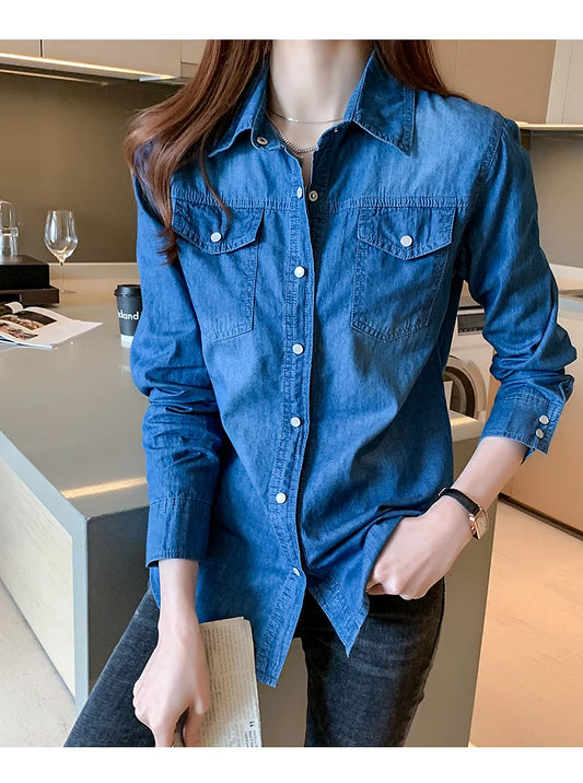 Denim shirt women 2023 spring and autumn new thin bottoming shirt jacket trend