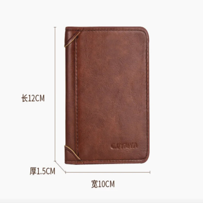 RFID Men Wallet Genuine Leather Blocking Trifold Wallet Vintage Thin Short Multi Function ID Credit Card Holder Male Purse Money